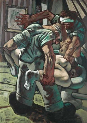 Peter Howson, Croatian and Muslim , 1994, Oil on Canvas, Private Collection http://www.artnet.com/WebServices/images/ll00209lld10MJFgVeECfDrCWvaHBOcmU8E/peter-howson-croatian-and-muslim.jpg