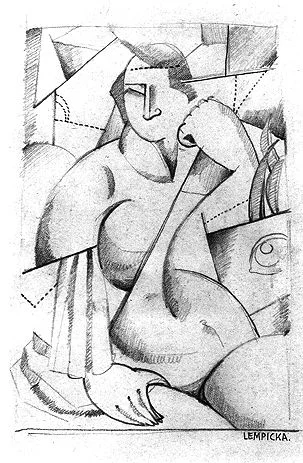 Tamara de Lempicka, Seated Woman, Cubist , 1922, crayon on paper, 18.5 x 13 cm, Collection of Anna Gardner Luce. http://www.delempicka.org/artwork/1918-1922.html