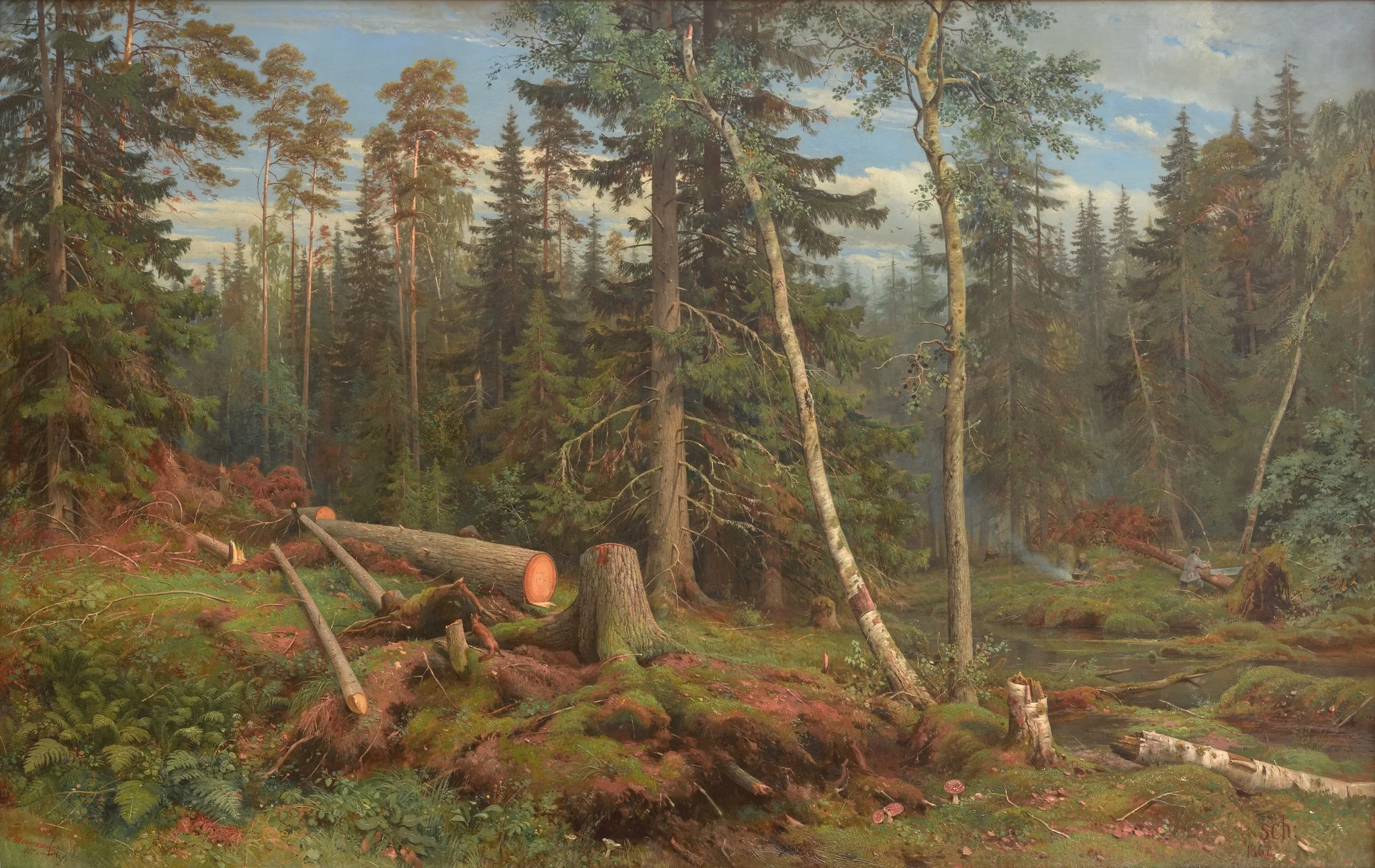 Ivan Shishkin, Felling Trees, 1863, Oil on Canvas. 125 х 196.5. Tretyakov Gallery, Moscow https://www.tretyakovgallery.ru/en/collection/rubka-lesa/