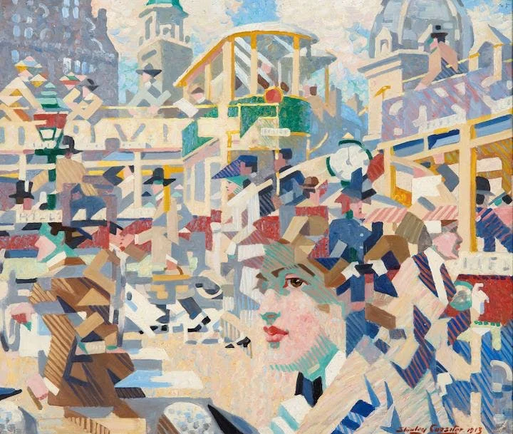 Stanley Cursiter, The Sensation of Crossing the Street - West End, Edinburgh , 1913, Scottish Gallery of Modern Art. https://www.apollo-magazine.com/art-diary/a-new-era-scottish-modern-art-1900-1950-national-gallery-scotland/
