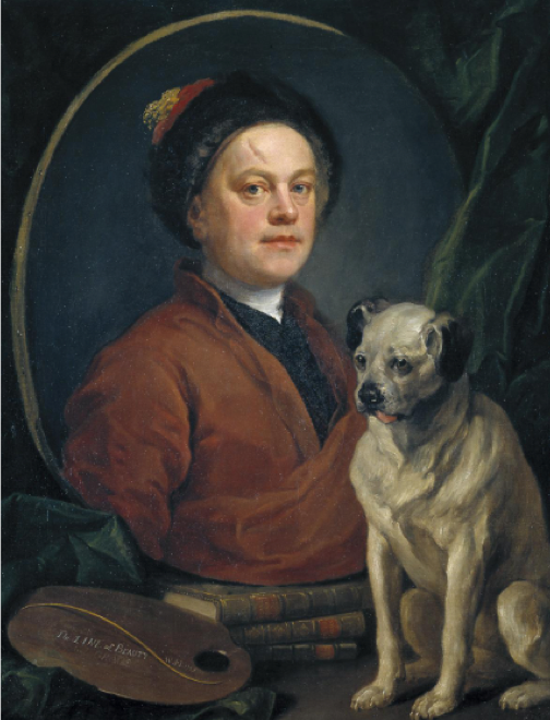 William Hogarth, The Painter and his Pug, 1745, 90 x 69.9 cm, Tate Britain, London. https://www.tate.org.uk/art/artworks/hogarth-the-painter-and-his-pug-n00112 .