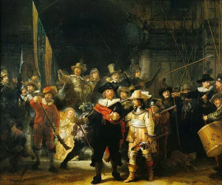 Rembrandt, The Night Watch, 1642, Oil on Canvas, 142.9in x 172in, courtesy of https://www.rijksmuseum.nl/en 2019