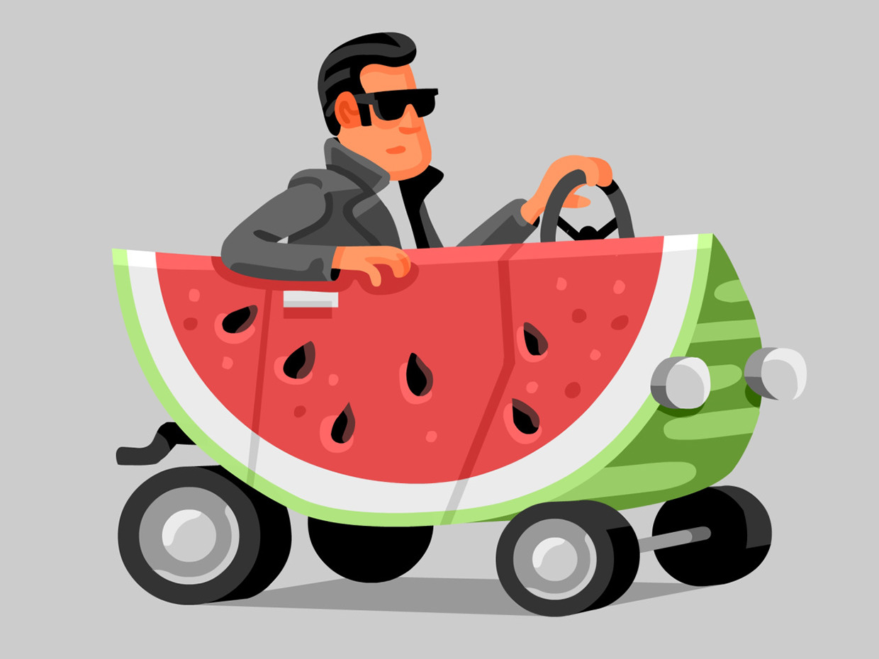 Cool Guy Driving a Melon Slice