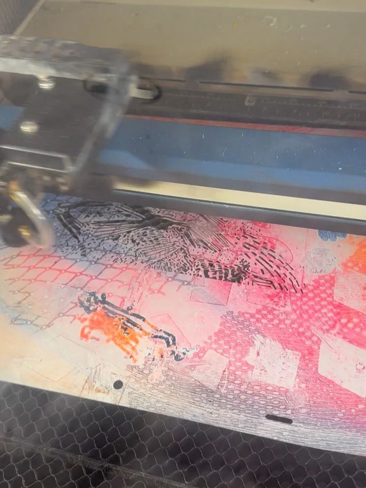 Some fun process shots of my latest monoprint experiments meet laser cut automatic drawings from my sketchbooks...come see them in person this Saturday May 23 from 6-8 pm at the opening of MOTHER CAKE my solo show @farmprojects warning: cake made by 