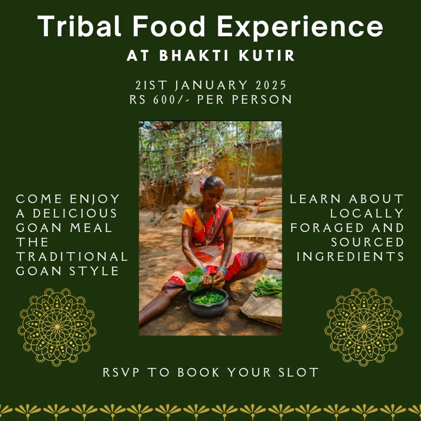 A beautifully set up outdoor kitchen where you eat food that is cooked in earthen pots over an open fire with freshly ground spices and learn about the food that is cooked by the locals in Goa- experience this at Bhakti Kutir this coming Tuesday

DM 