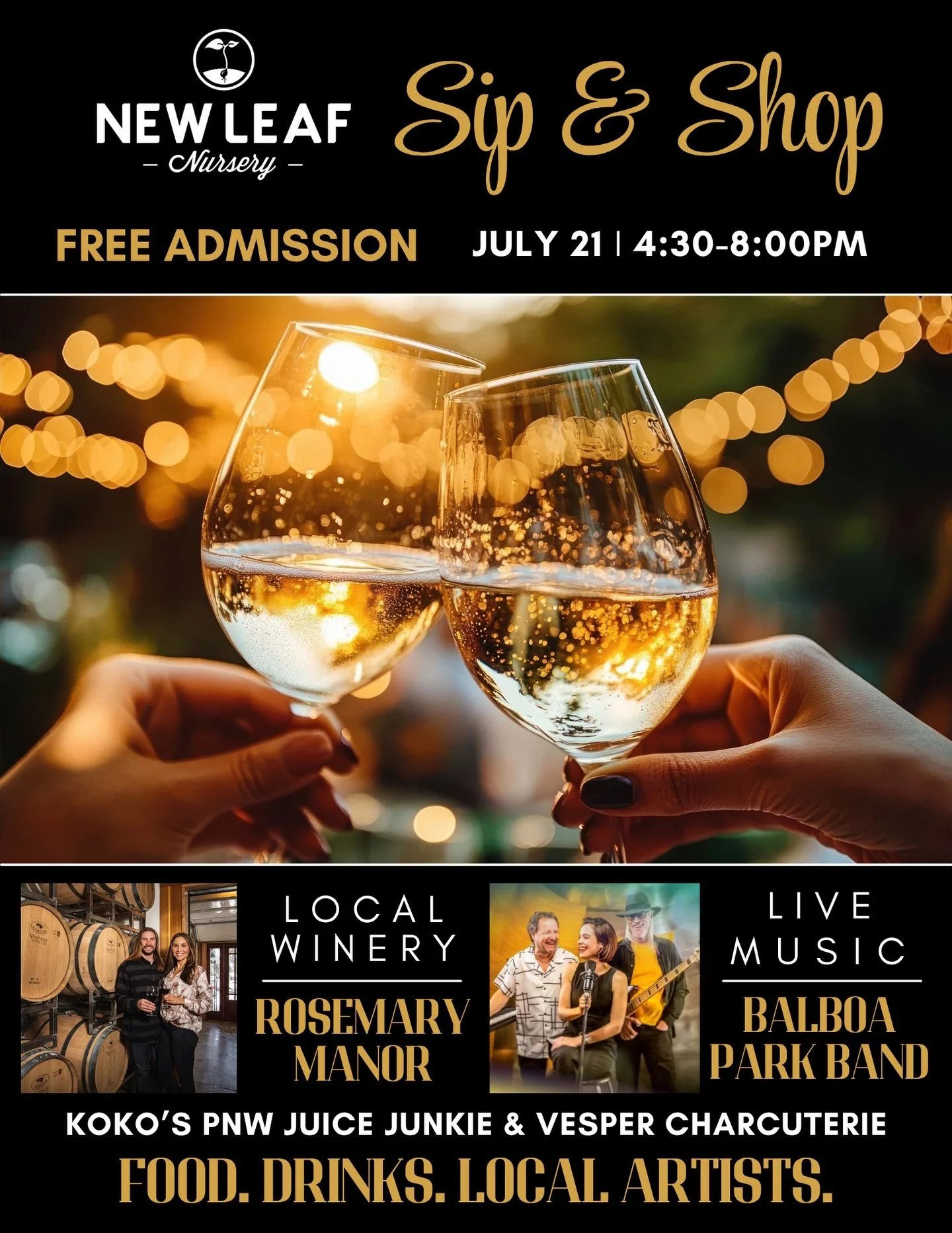 Join us THIS TUESDAY from 4:30&ndash;8:00 PM as we wrap up our Summer Night Gathering series with one unforgettable evening of local artists, live music, delicious food, and wine under the summer sky. 🌿🍷🎶

Experience the magic of Sip &amp; Shop as