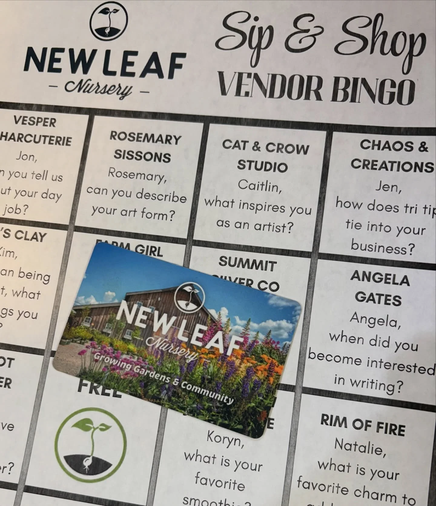 🎉 We&rsquo;ve got a winner! 🎉

Congratulations to Shelley Tarr for winning a $100 New Leaf Nursery gift card from our Vendor Bingo drawing at last night&rsquo;s Sip &amp; Shop event! 🌿✨

Thank you to everyone who joined us, played along, and took 