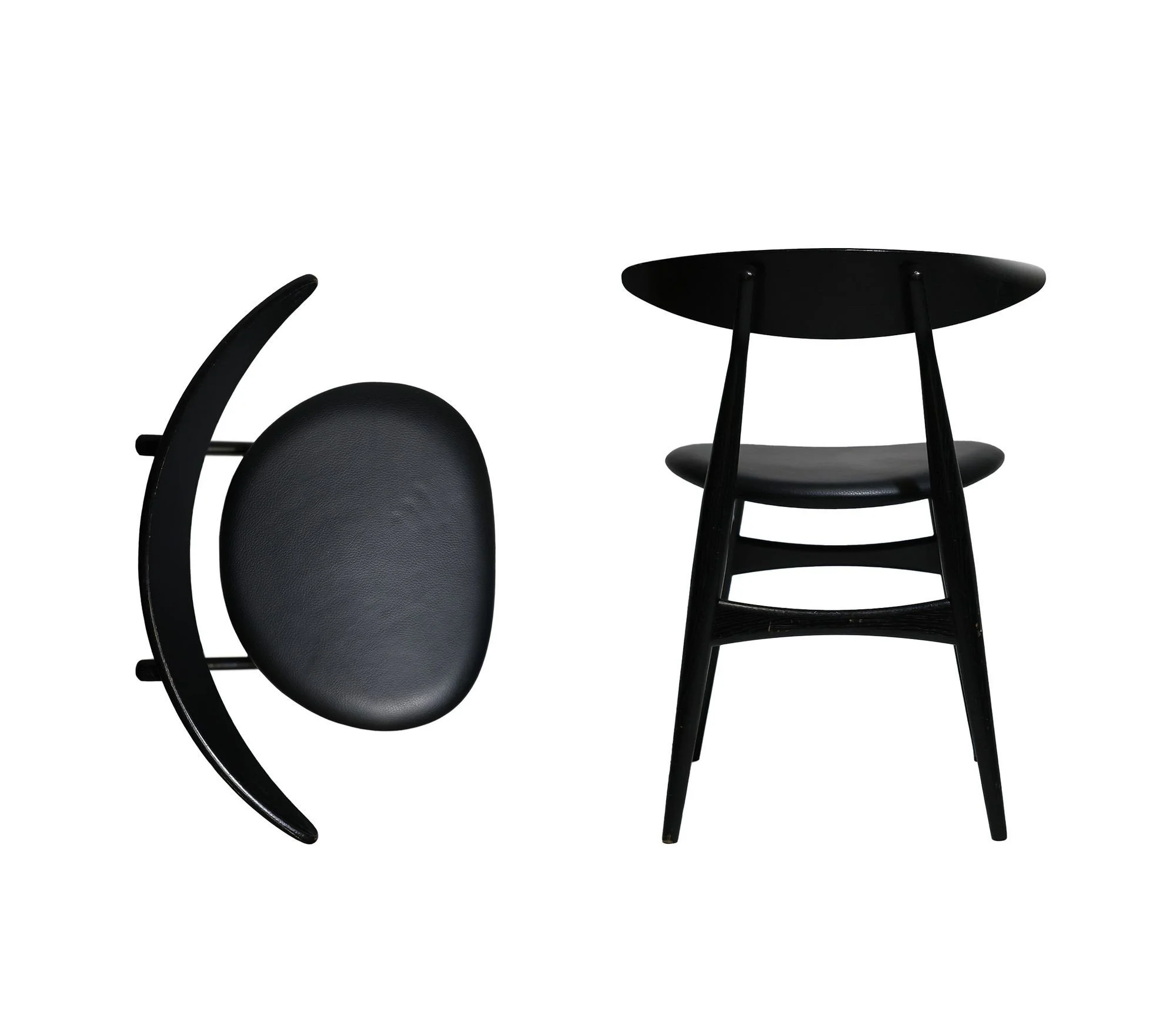34 Hans J. Wegner Black Laquered Oak Dining Chairs, Model CH 33 for Carl Hansen