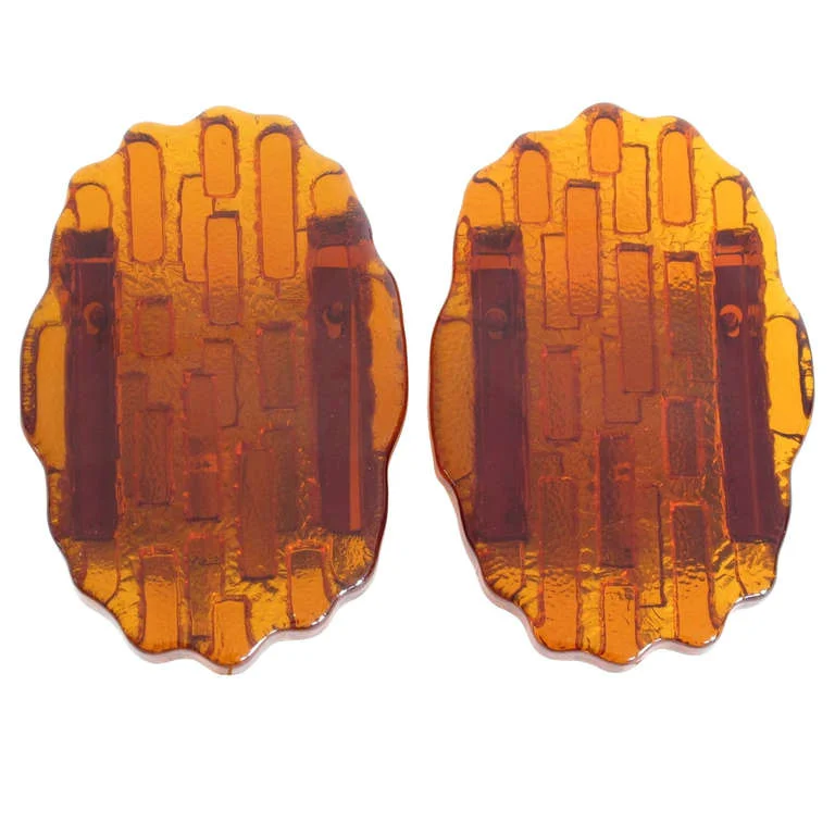 Pair of Abstract Orange Glass Wall Sconces 1