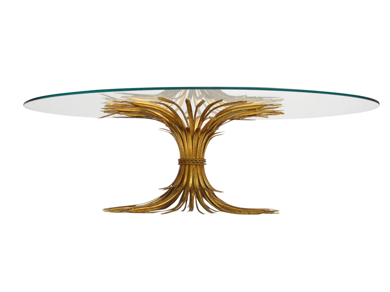Hollywood Regency Gilt Sheaf of Wheat Coffee Table