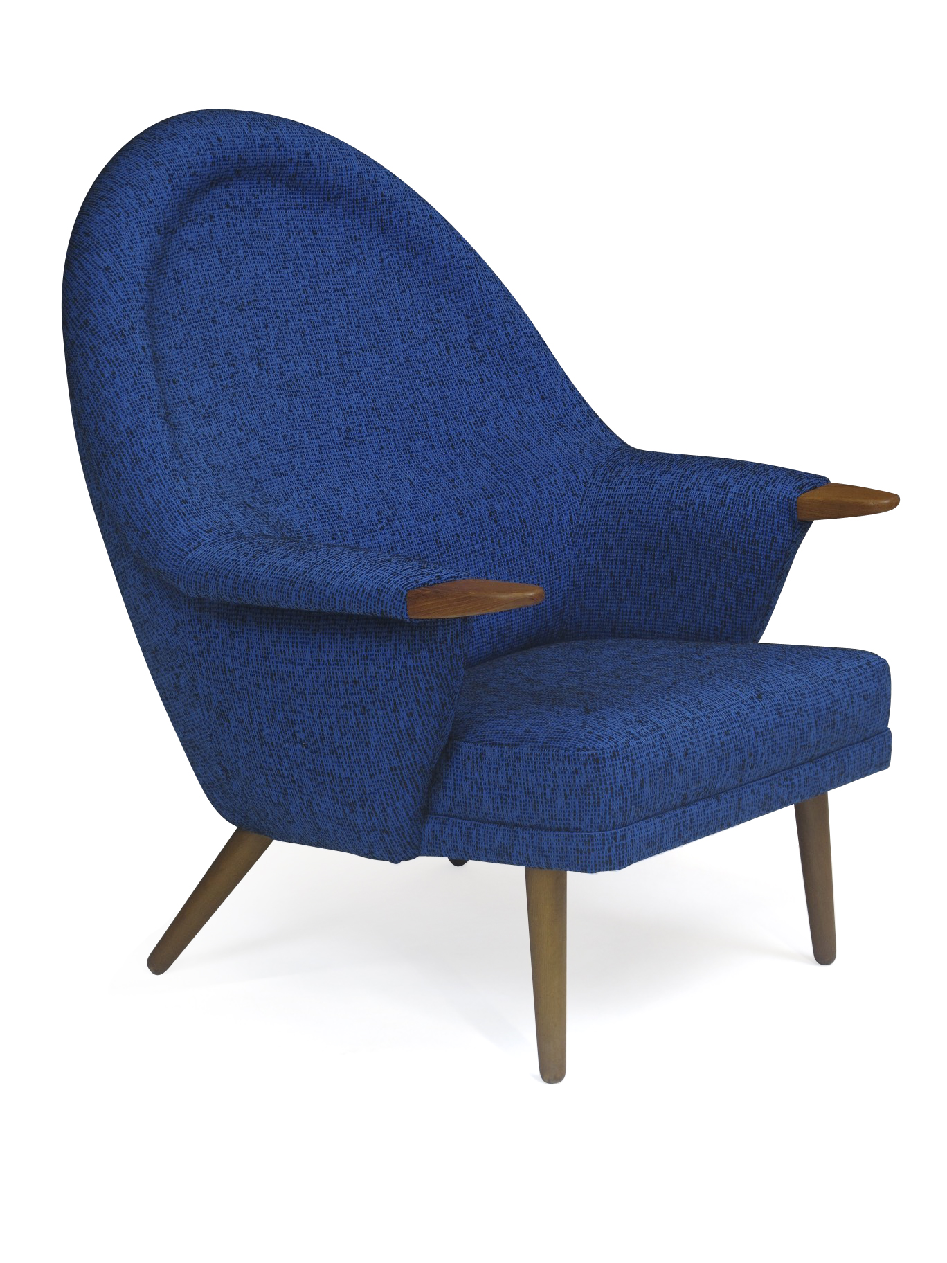 High-back Lounge Chair Newly Re-upholstered in Blue/Black 4