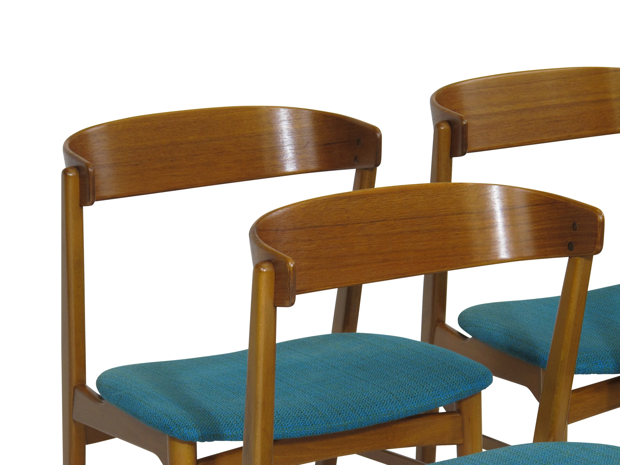 Danish Mid Century, Danish, Teak Dining, Chairs, Teal