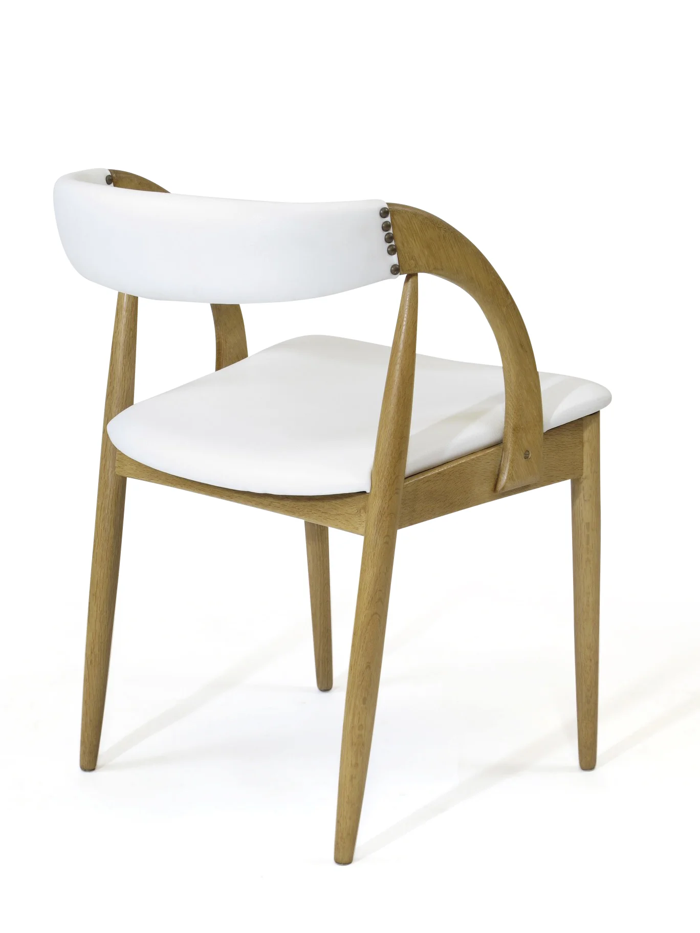Curved Back Danish Oak Dining Chair in White Leather 5