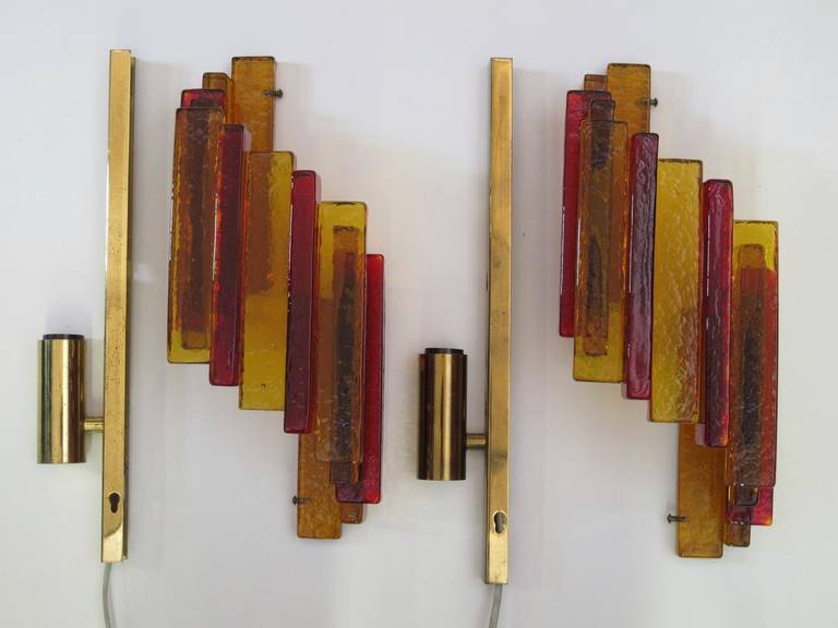 Pair of Stacked Glass Sconces 2