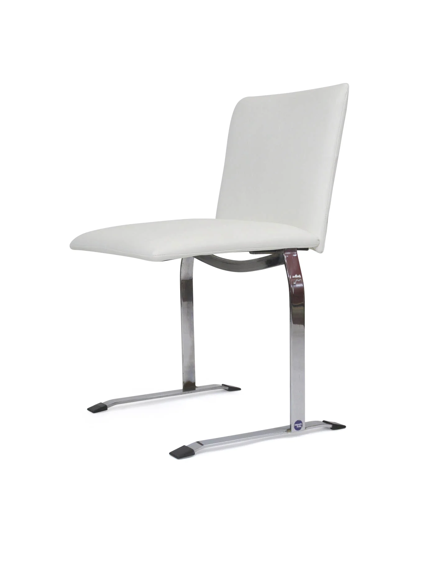 6 Saporiti Dining Chairs in White Vinyl on Chrome Steel Frame