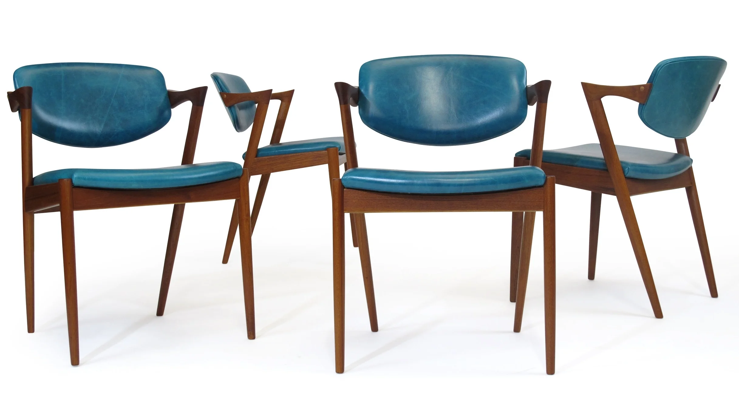 Kai Kristiansen Z Dining Chairs in Aqua Blue Leather 2