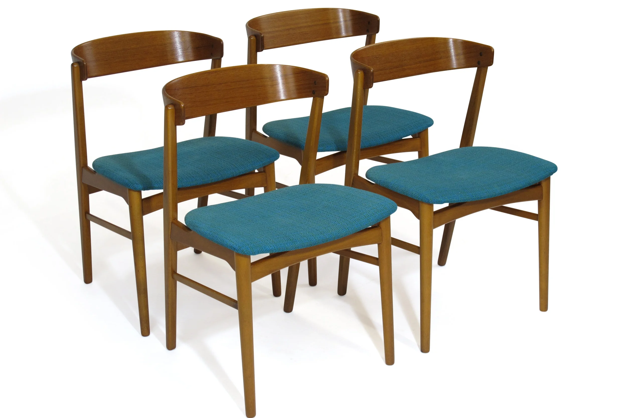 Danish Mid Century, Danish, Teak, Dining Chairs, Teal