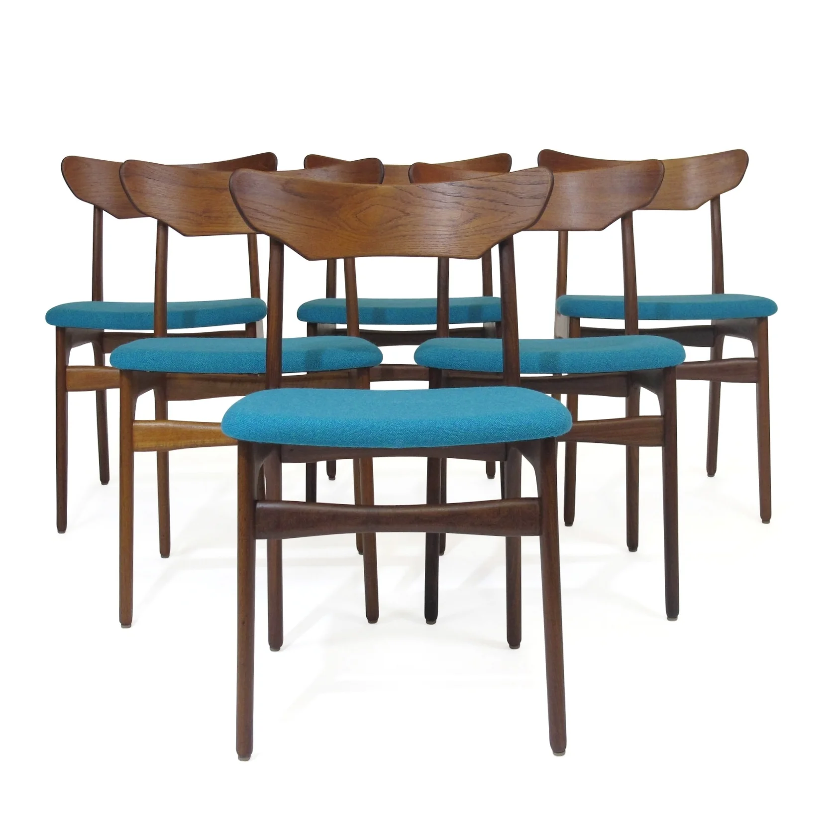 Schionning & Elgaard Teak Dining Chairs in Teal Fabric 2