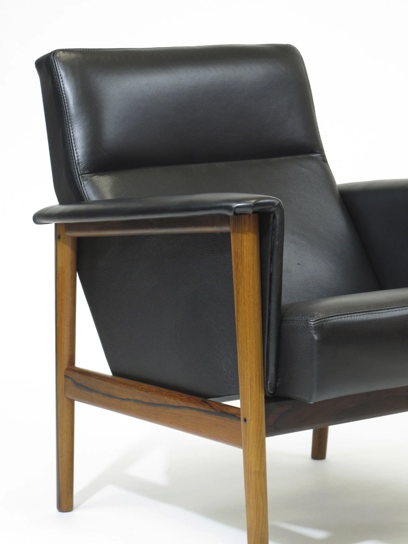 Rosewood and Black Leather Lounge Chair Attr Finn Juhl France and Sons 4