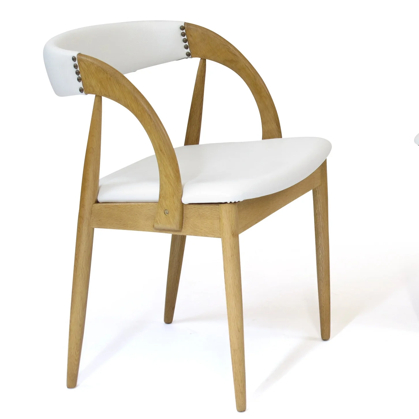  Curved Back Danish Oak Dining Chair in White Leather 1