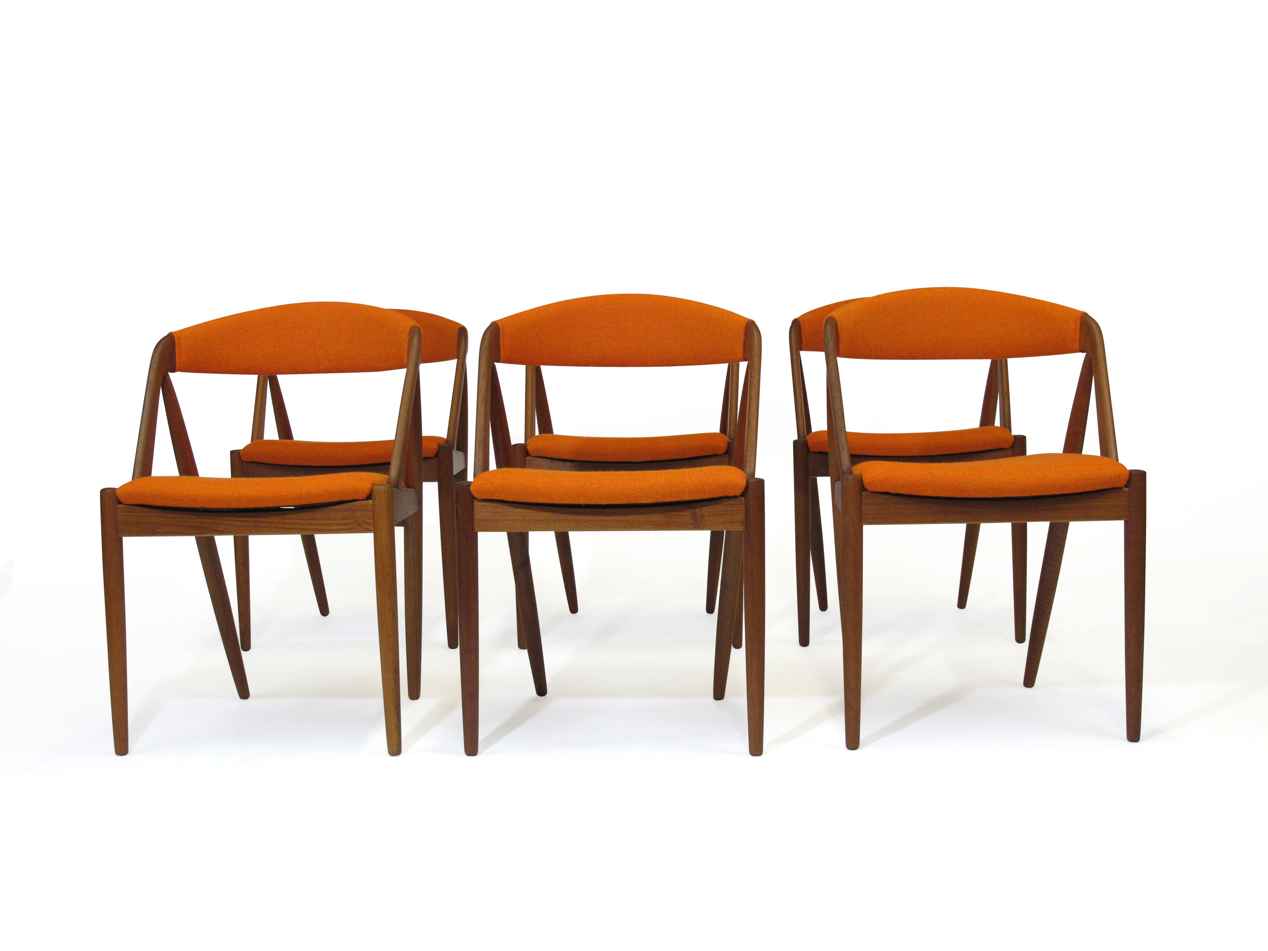 Kai Kristiansen Curved Back Dining Chairs in Orange Wool 4