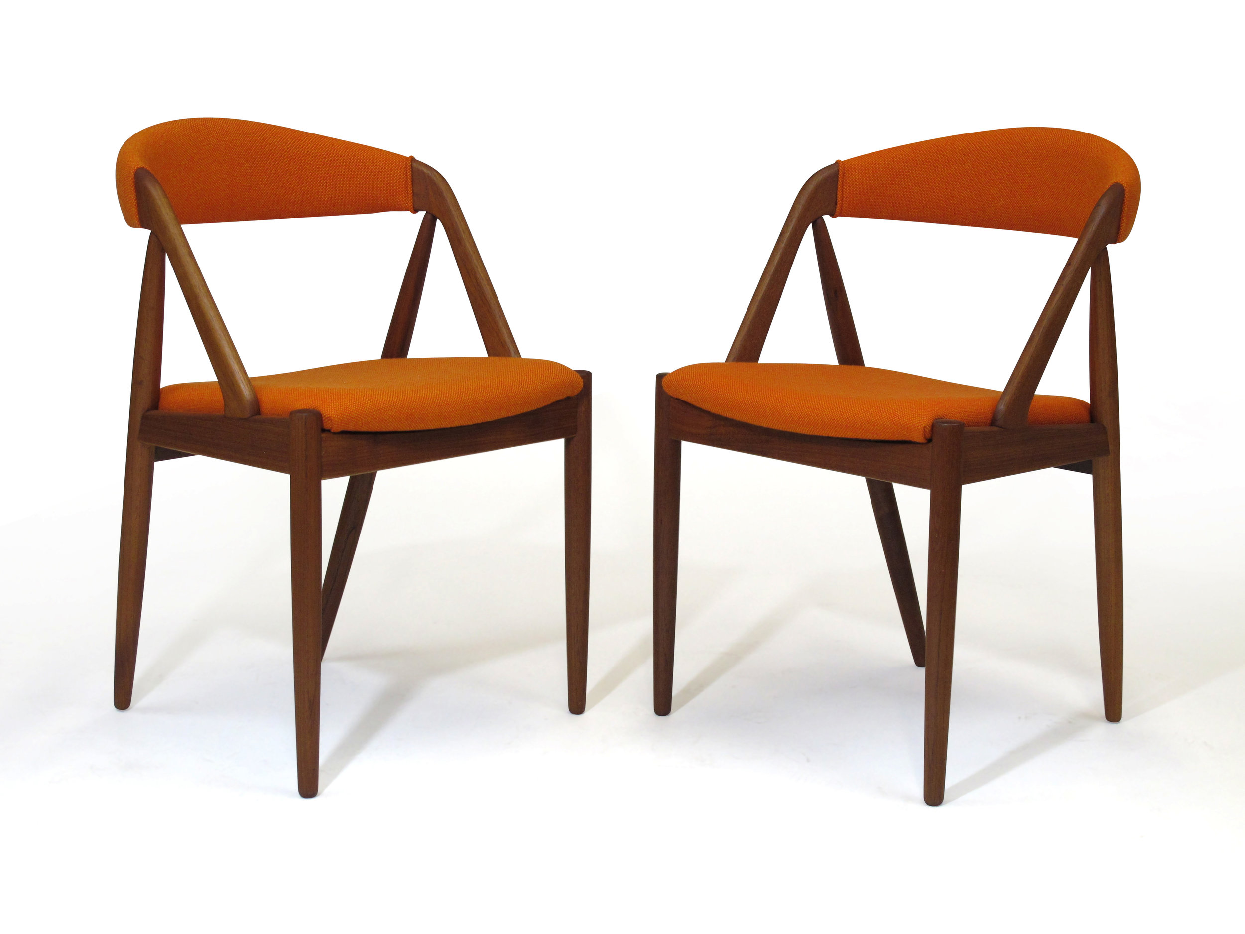 Kai Kristiansen Curved Back Dining Chairs in Orange Wool 5