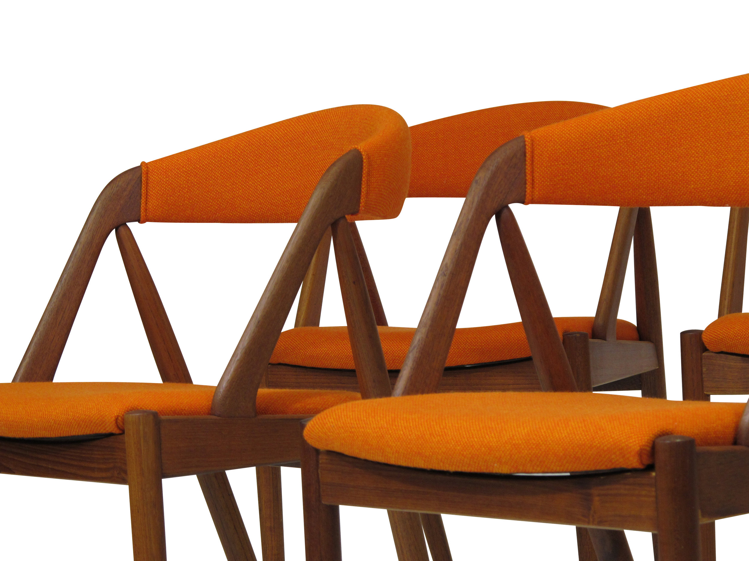 Kai Kristiansen Curved Back Dining Chairs in Orange Wool 9