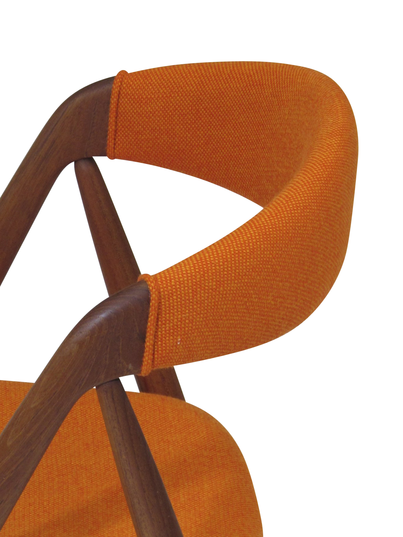 Kai Kristiansen Curved Back Dining Chairs in Orange Wool 10