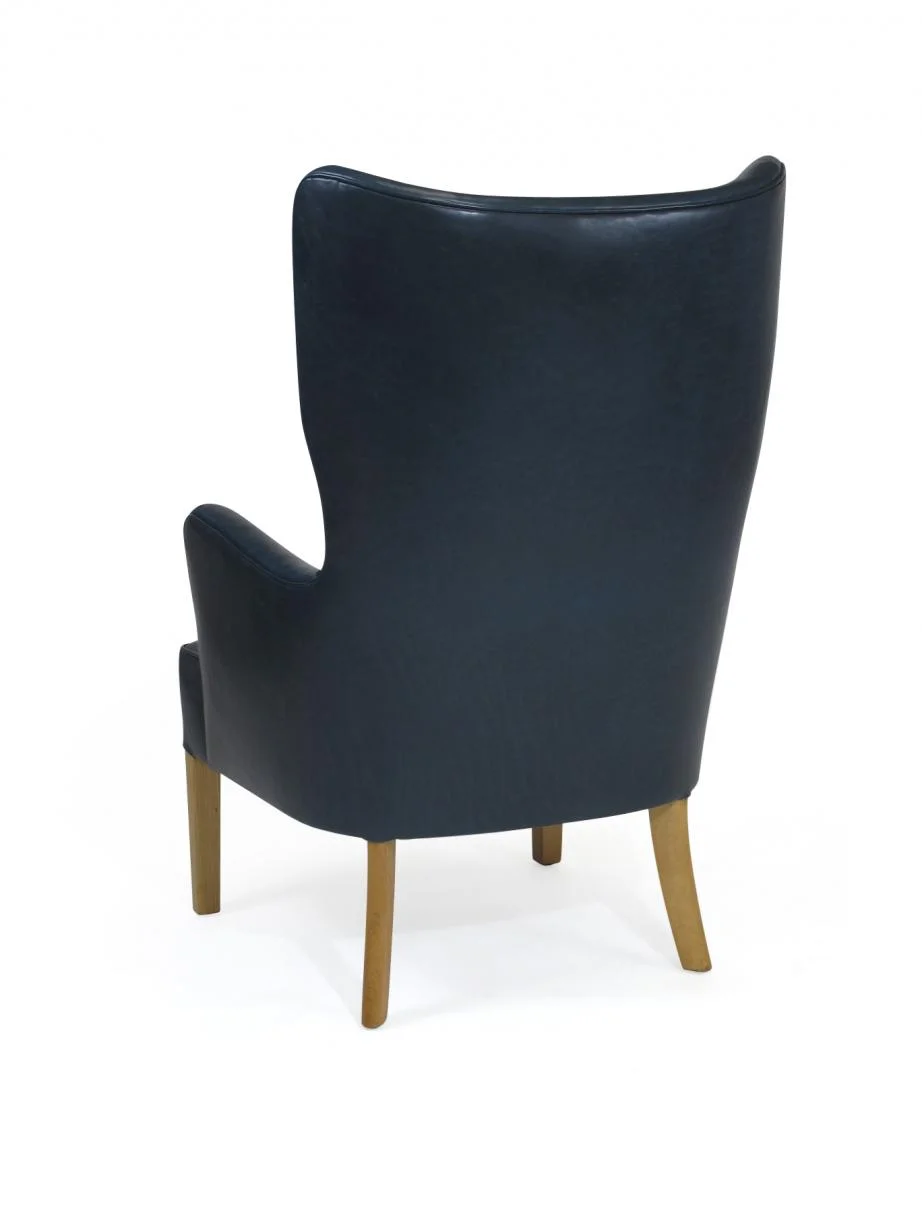 Ole Wanscher Highback Chair for Fritz Hansen 1946 in Teal Leather 7