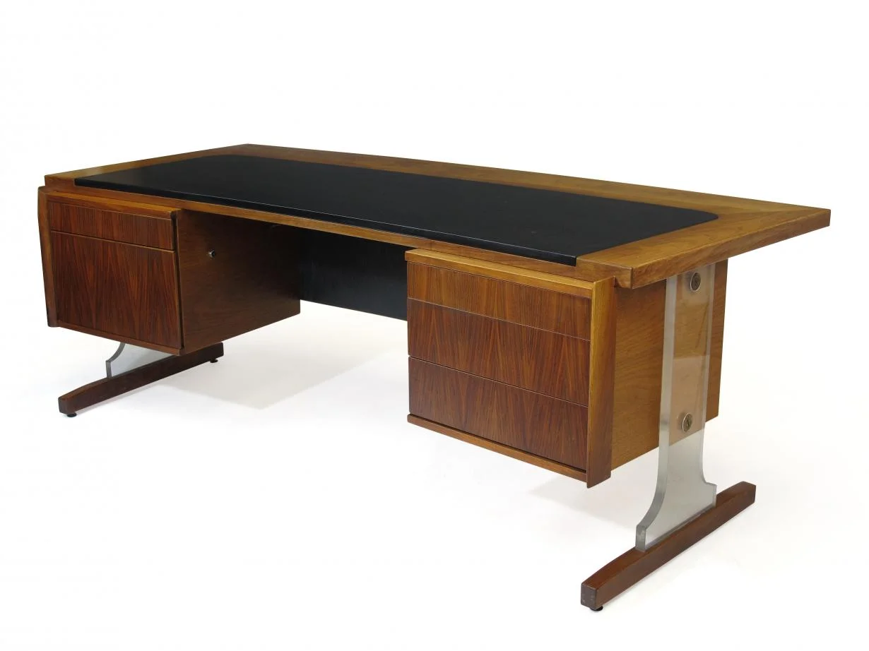 American Walnut Executive Desk with Lucite and Vinyl Top 3