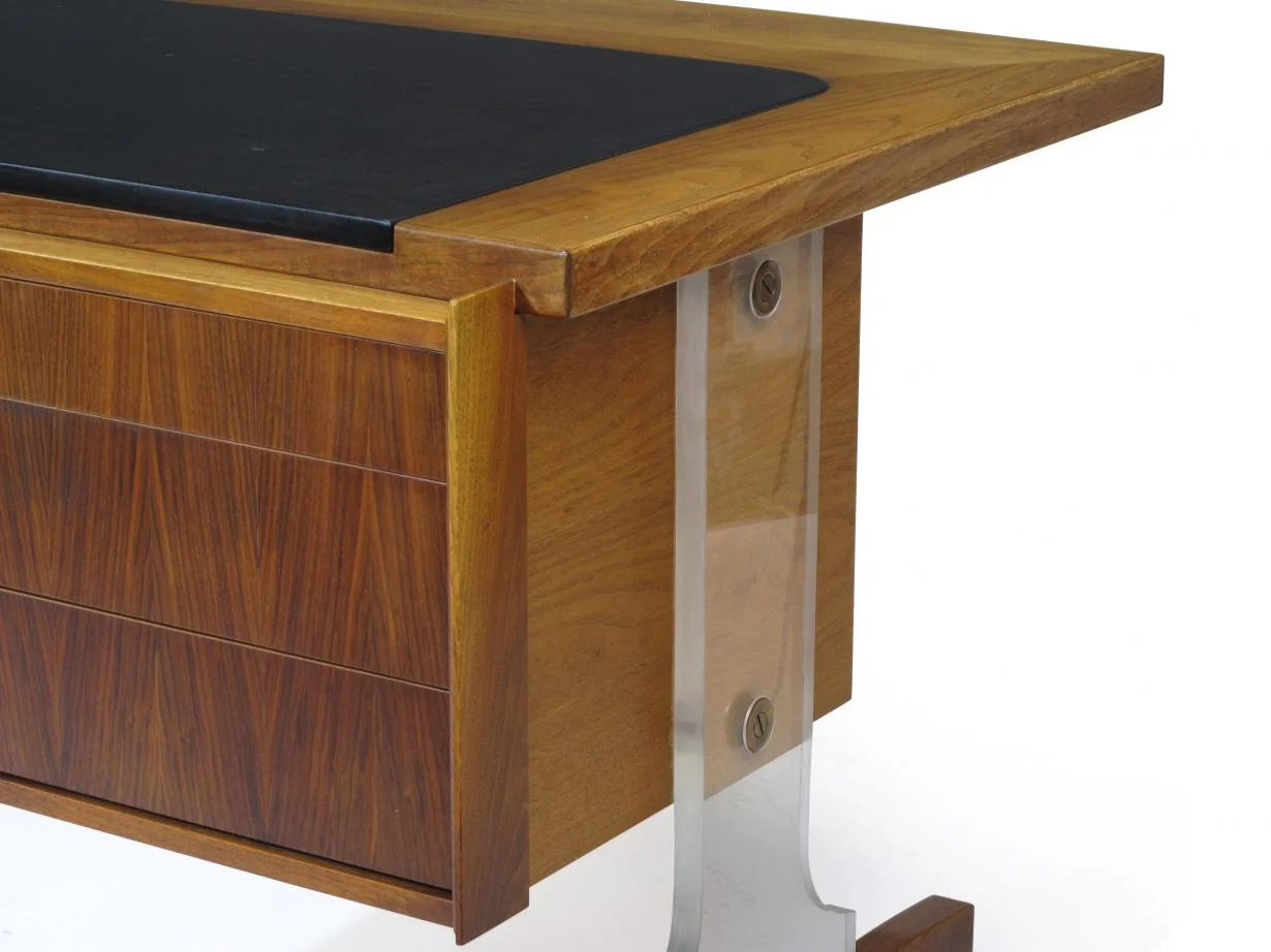 American Walnut Executive Desk with Lucite and Vinyl Top 4