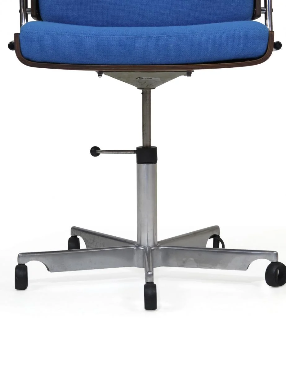 Danish Rosewood and Chrome Office Chair in Turquoise Wool 3