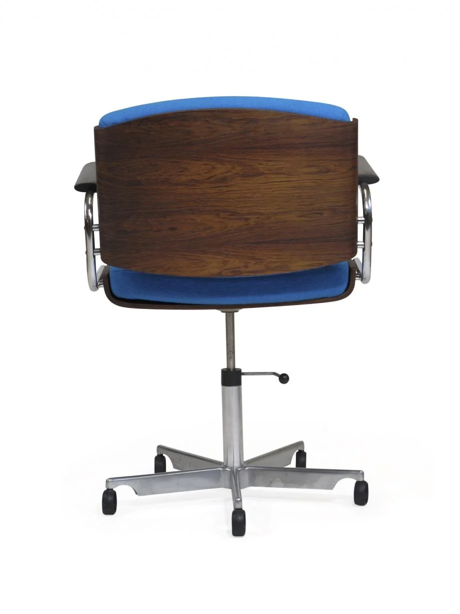 Danish Rosewood and Chrome Office Chair in Turquoise Wool 4
