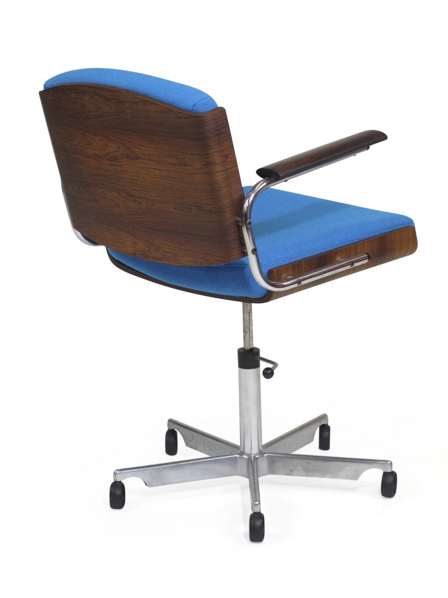 Danish Rosewood and Chrome Office Chair in Turquoise Wool 2
