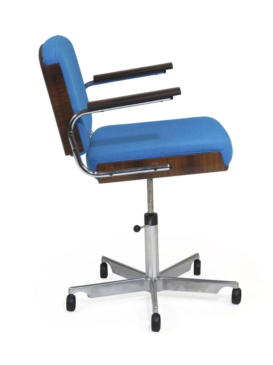 Danish Rosewood and Chrome Office Chair in Turquoise Wool 5