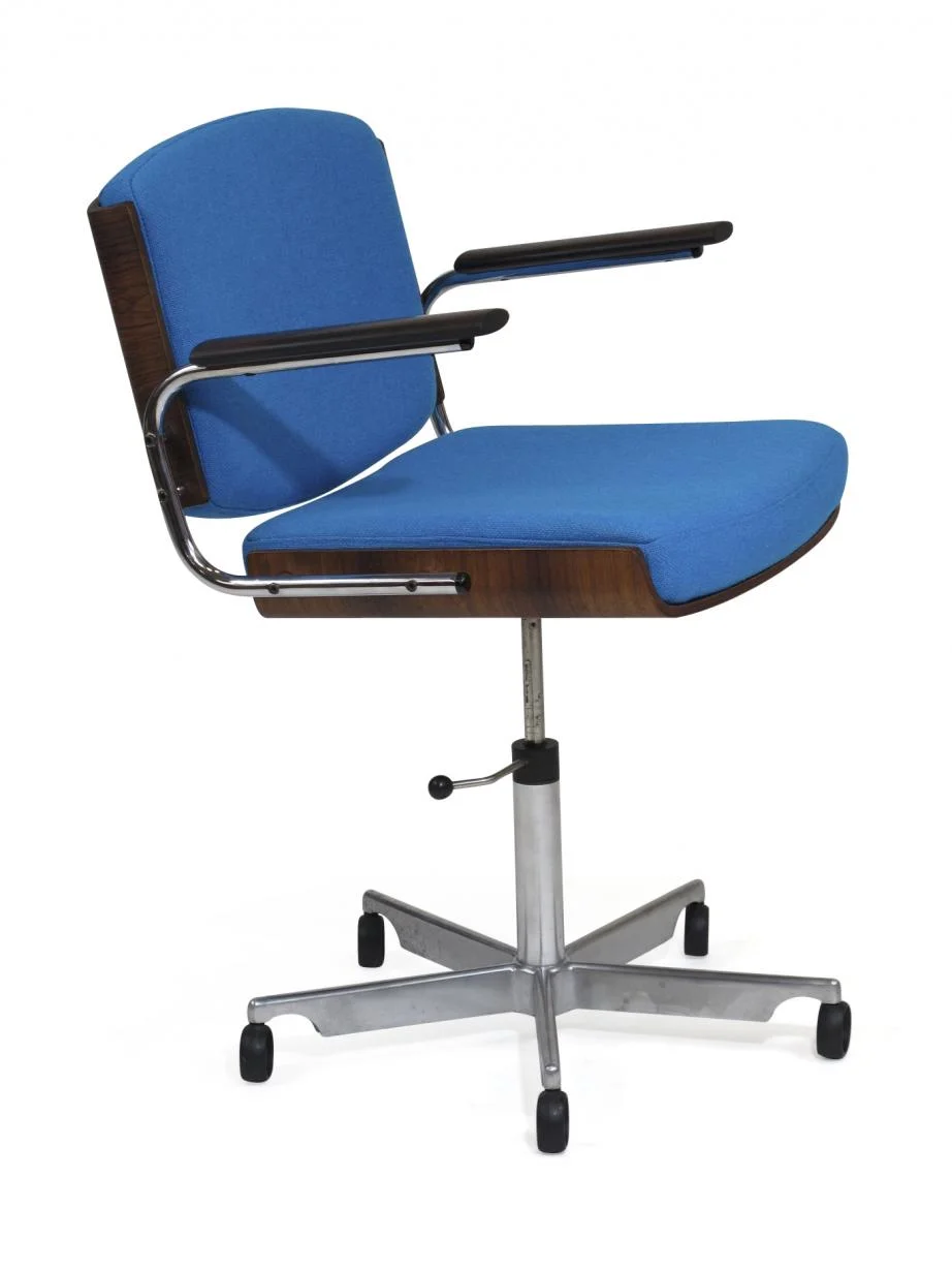 Danish Rosewood and Chrome Office Chair in Turquoise Wool 6
