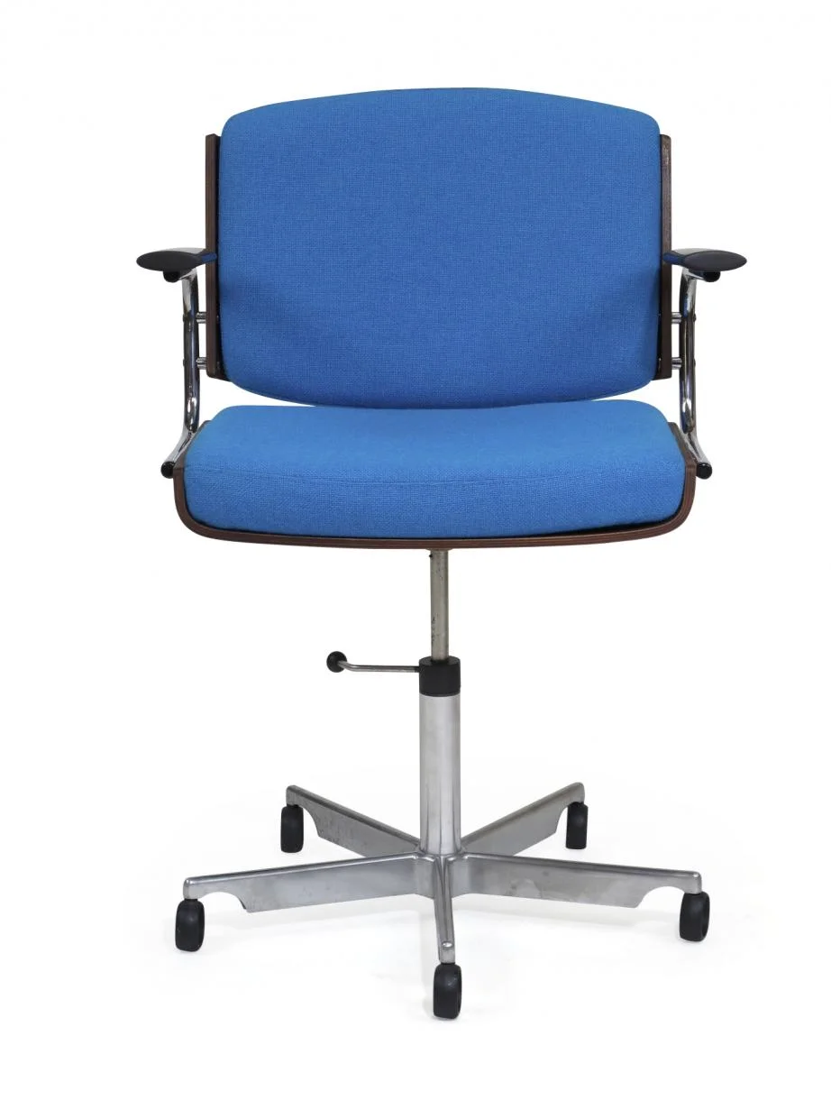 Danish Rosewood and Chrome Office Chair in Turquoise Wool 7