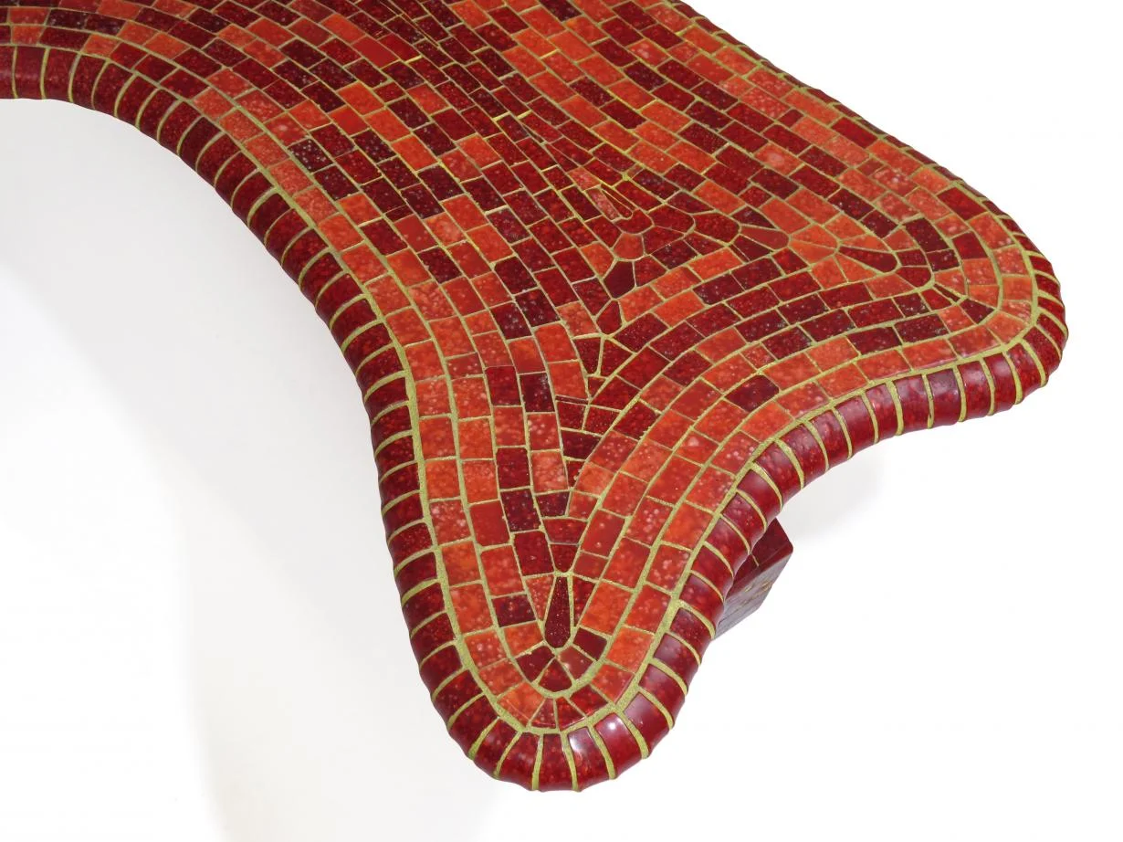 Vintage Free-Form Red Mosaic Tile Coffee Table 2