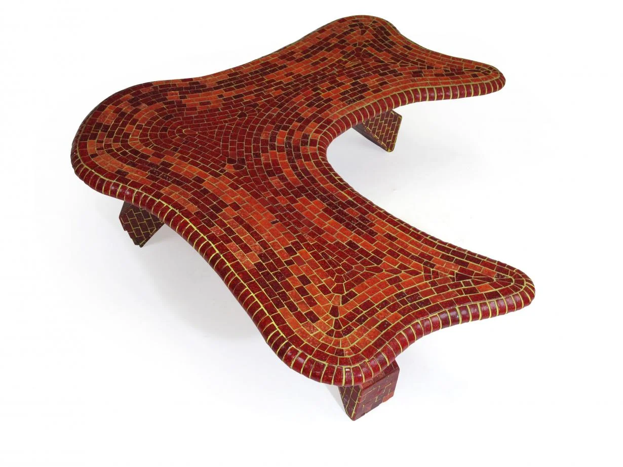 Vintage Free-Form Red Mosaic Tile Coffee Table 9