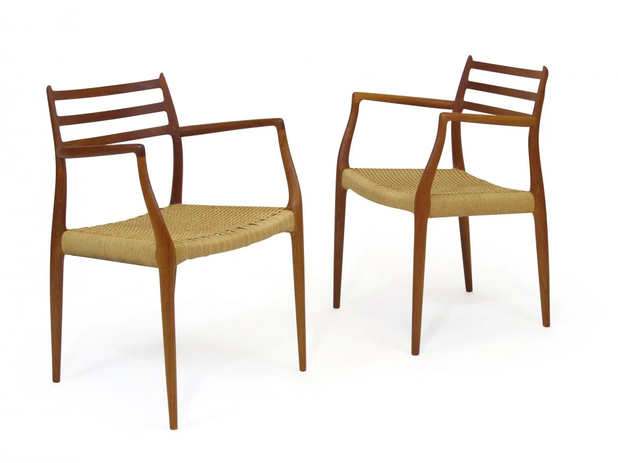 L Moller Model 62, 78 Carver Dining Chairs in Teak and Papercord 2