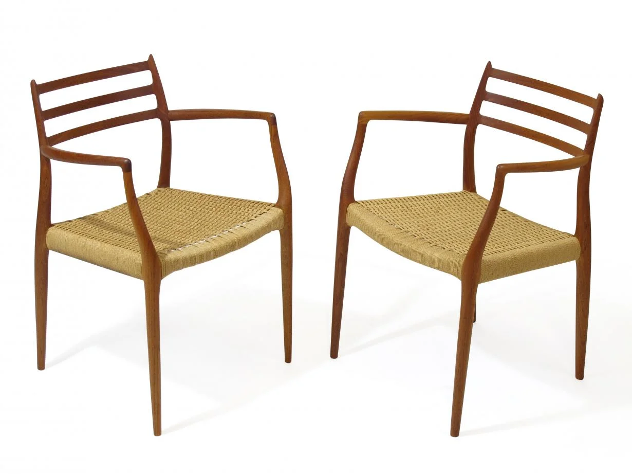 L Moller Model 62, 78 Carver Dining Chairs in Teak and Papercord 3