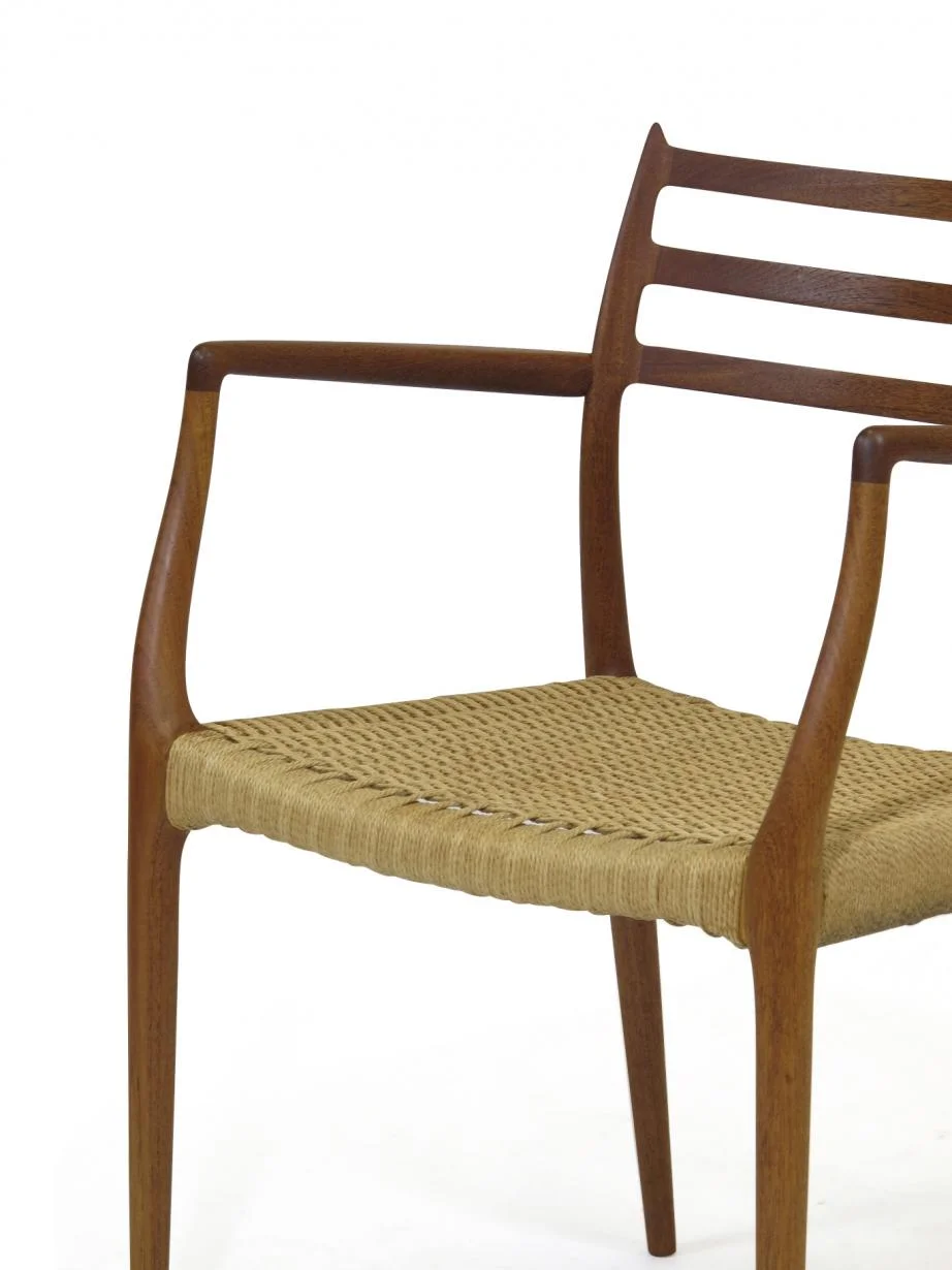 L Moller Model 62, 78 Carver Dining Chairs in Teak and Papercord 9