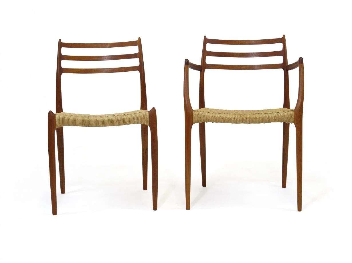 L Moller Model 62, 78 Carver Dining Chairs in Teak and Papercord 10