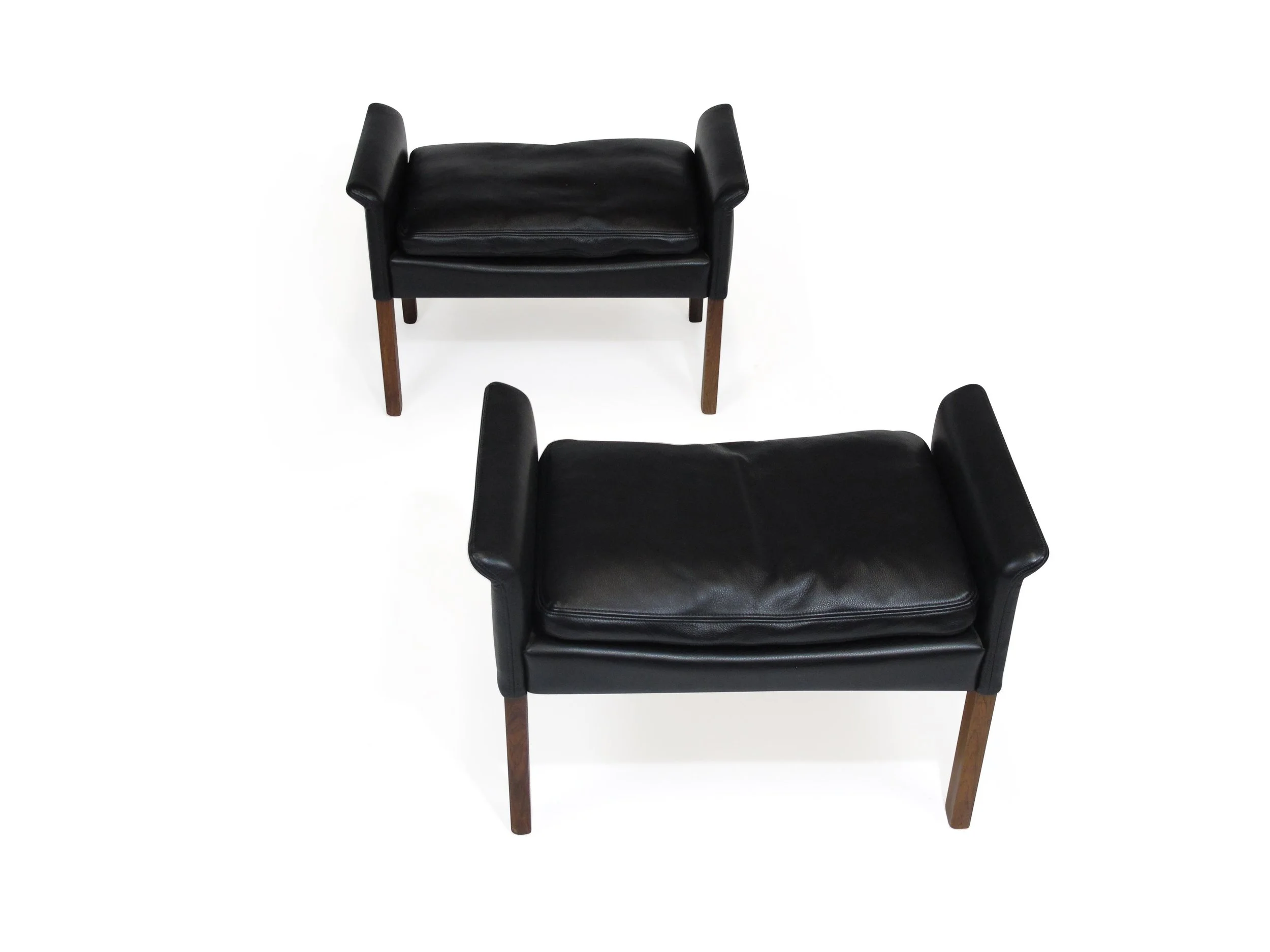 Hans Olsen Rosewood and Black Leather Ottomans - A Pair 1