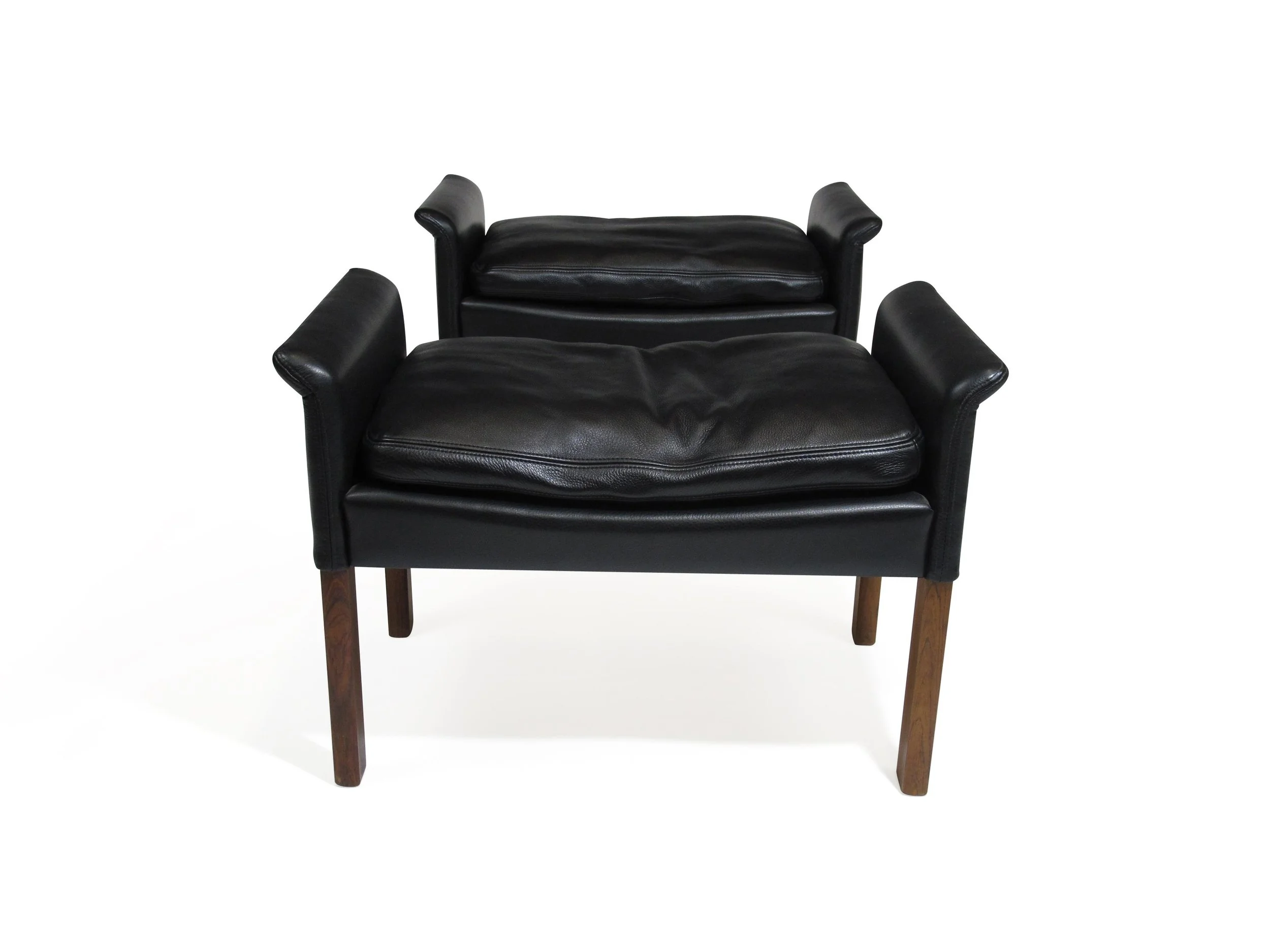 Hans Olsen Rosewood and Black Leather Ottomans - A Pair 3