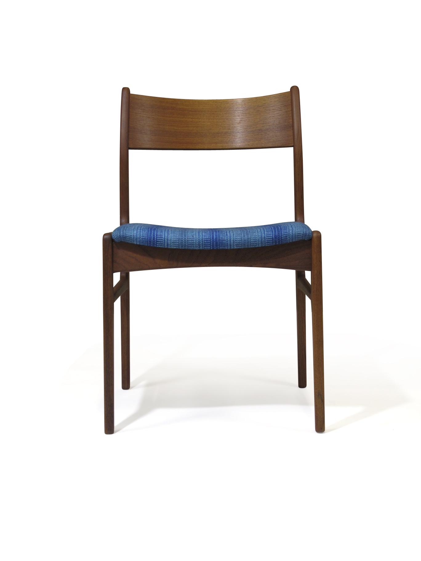 Funder-Schmidt and Madsen Teak Dining Chairs in Blue Wool - Set of 6