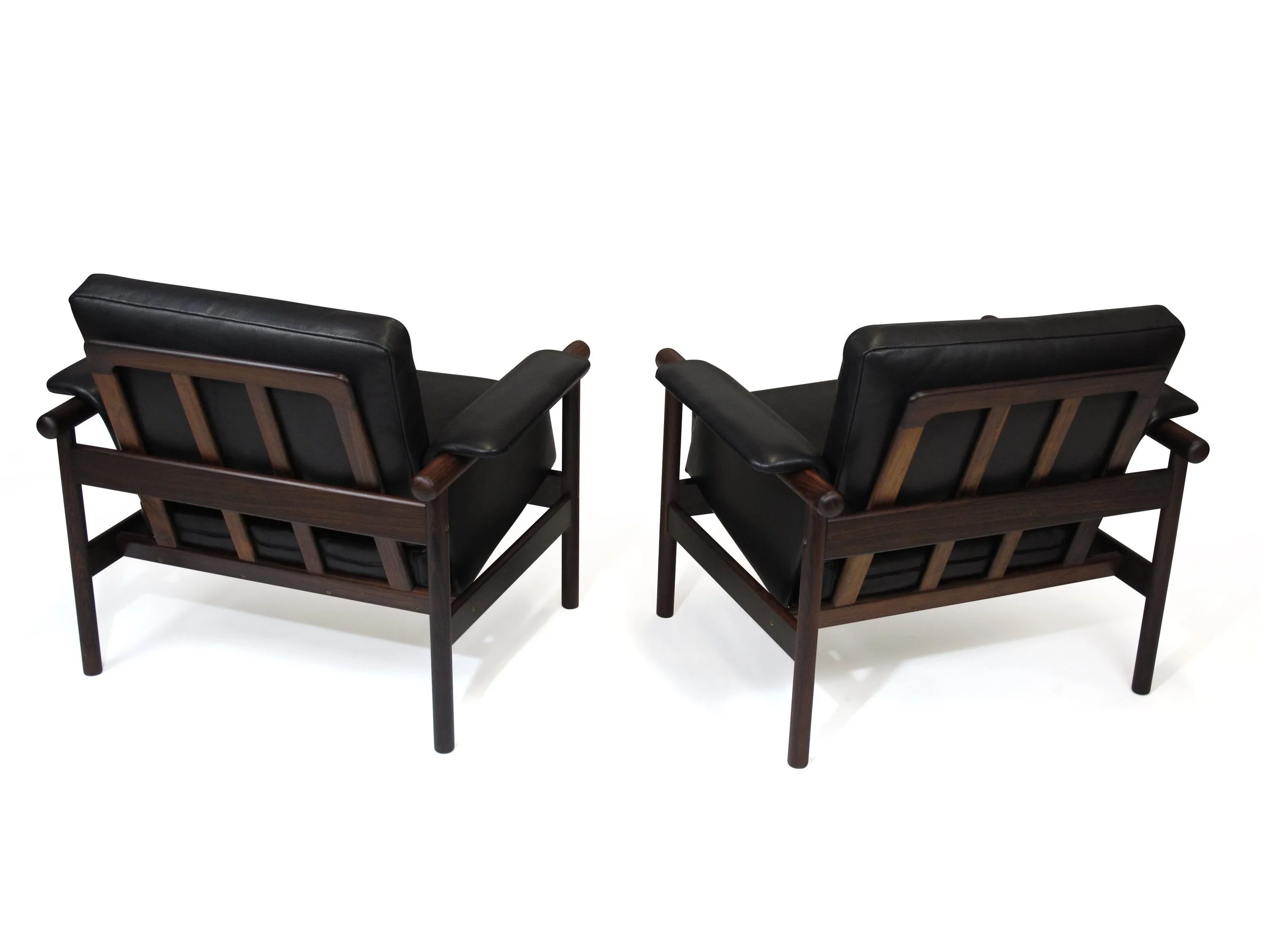 Illum Wikkelsø by Koefoed's Møbelfabrik Wiki Rosewood Black Leather Lounge Chairs 5