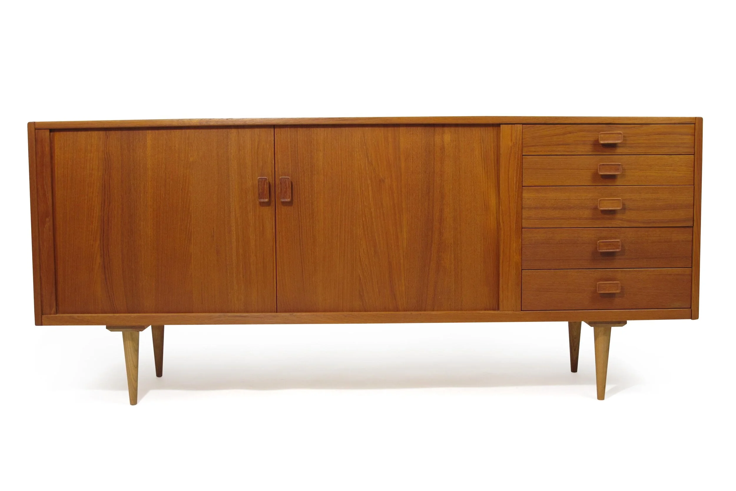 Danish Solid Teak Tambour Door Credenza