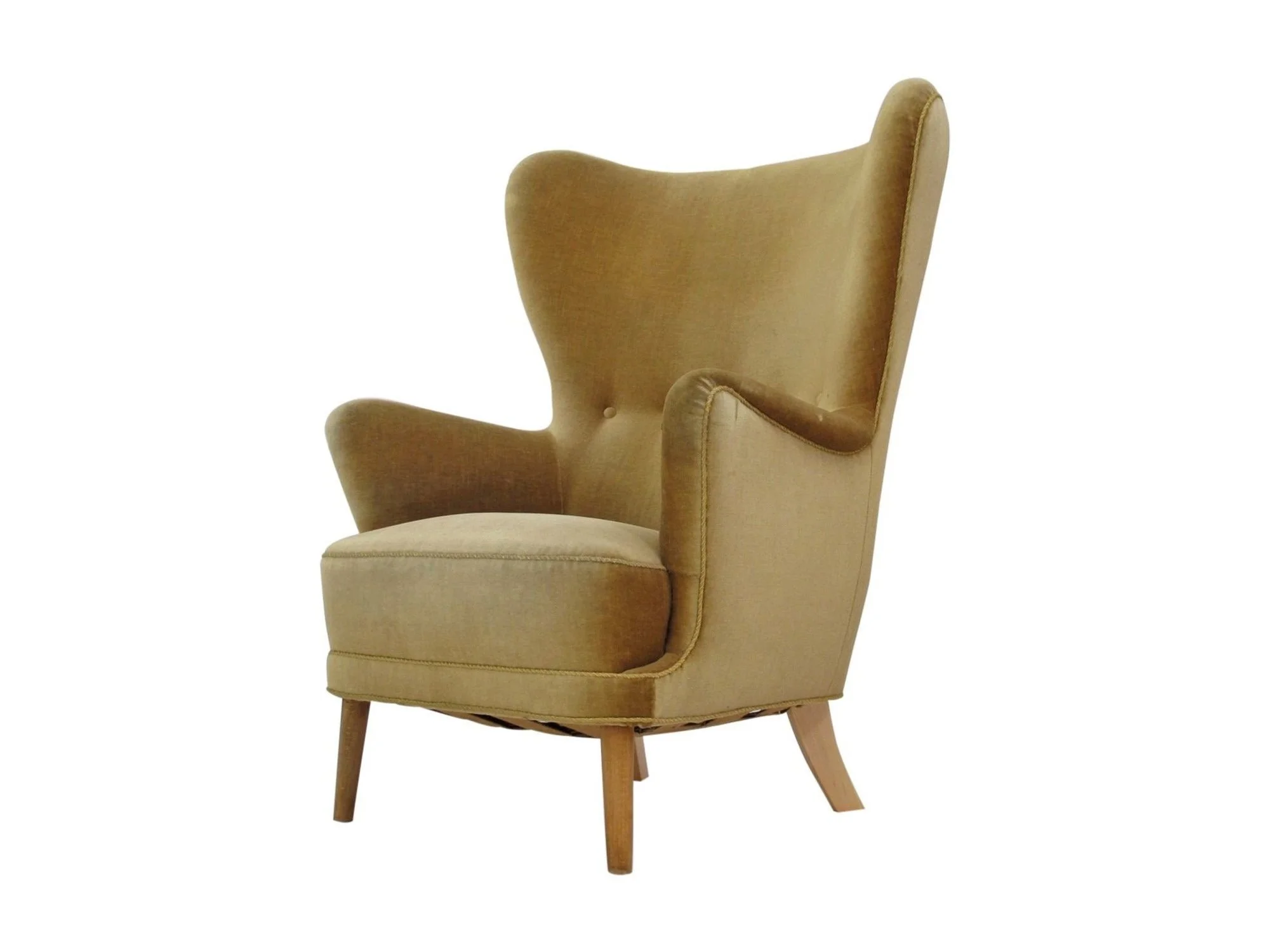 Sculptural Mid-Century Danish Wingback Chair in Mohair — Chris