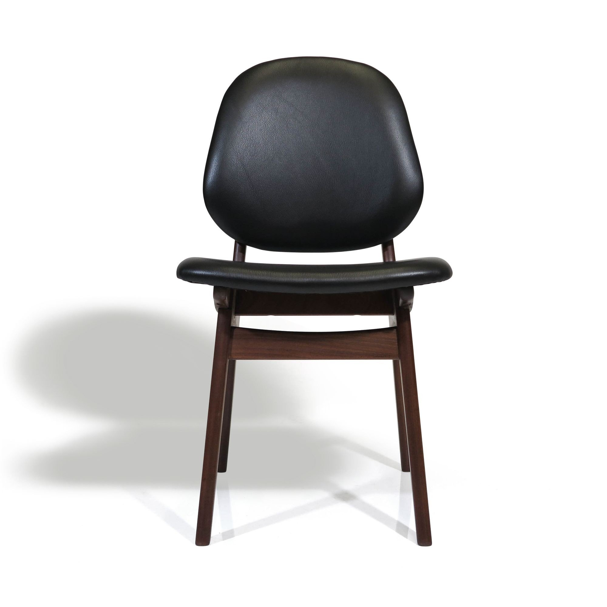 Eight Arne Hovmand Olsen Black Leather Danish Dining Chairs Eight Arne Hovmand Olsen Black Leather Danish Dining Chairs